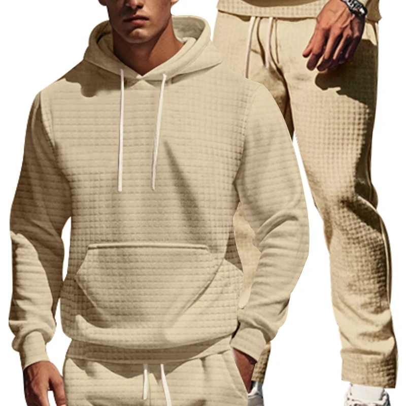 2024 Spring and Autumn New Men's set Jacquard Craft European American Style Large Size Casual Hoodie Pants Two-piece