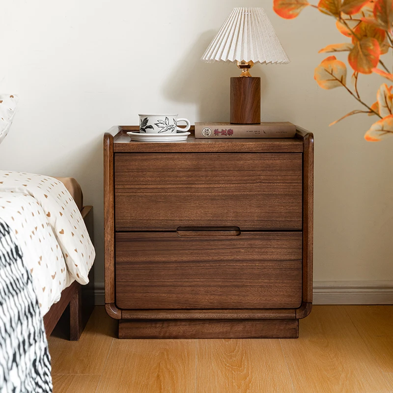 Customizable Comodino nordico in noce nera tutto in legno massello Comodino nordico semplice e moderno Mobili per