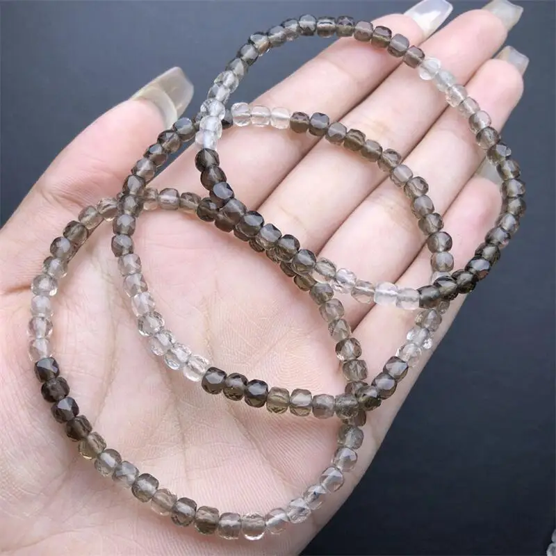 4MM Natural Gradient Smoky Cube Bracelet Jewelry Wholesale Design Handmade Beads Healing Women Jewelry Gift 1PCS