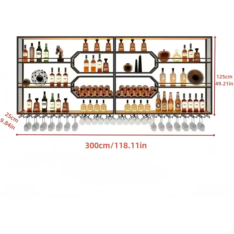 118 Large Wall Mounted Wine Rack 3 Tier Wall Bar Shelves for Liquor Bottles Hanging Floating Shelves for Wine Storage Display