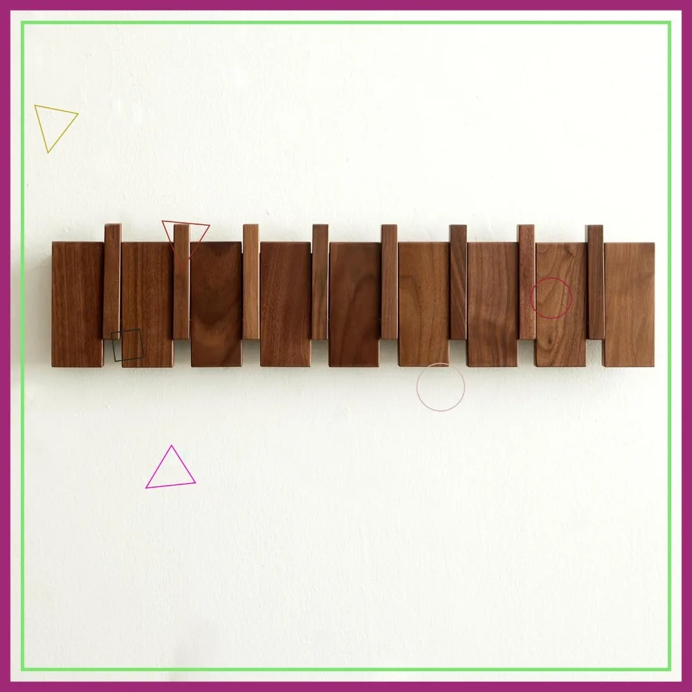 

Деревянная настенная вешалка с 8 крючками для пальто, ключей, шляп, полотенец, сумок - прочная, отделка под орех