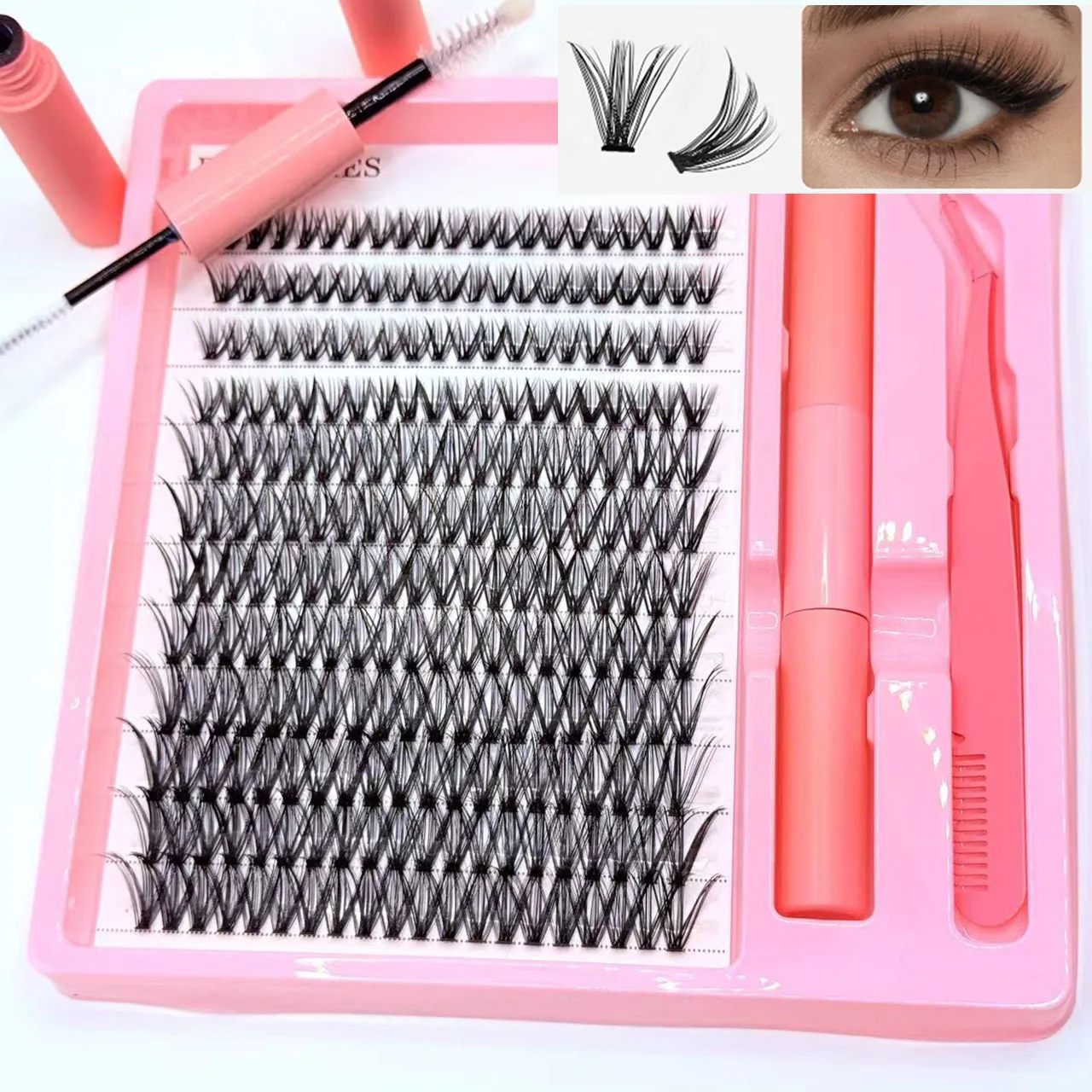DIY Makeup Natural Wispy Faux Mink False Eyelashes Lightweight  Cluster Lashes Set with Lash Seal Bone and Tweezers