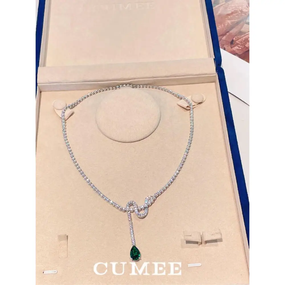 CUMEE 925 Sterling Silver Exquisite Versatile Green Necklace with  Silver and Gold Plating