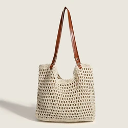 Summer Straw Commuter Tote Bag Women's Seaside Beach Bag Large Capacity Shoulder Bag