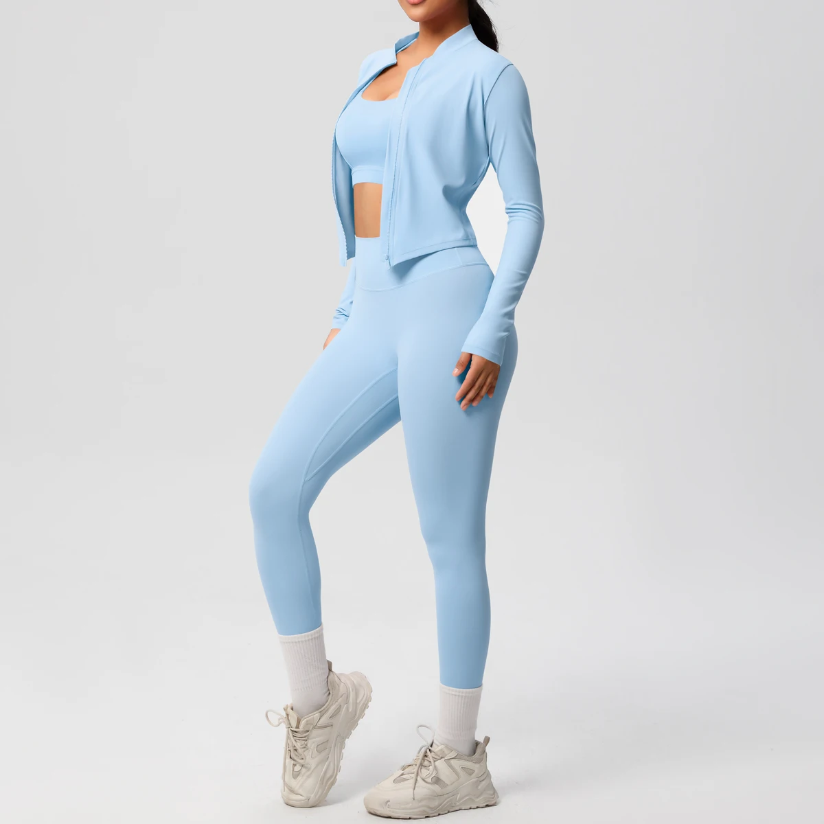 3 stücke Sportswear Yoga Set Gym Sport Bh Zipper Jacke Leggings Kleidung Sportswear Yoga Anzüge Für Frauen Fitness Set Trainingsanzug – Detail 33
