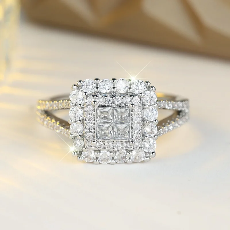2026 New European and American Style Cubic Zirconia Full Set Ring, Multi-layer Diamond Ladder, Light Luxury Women's Accessories