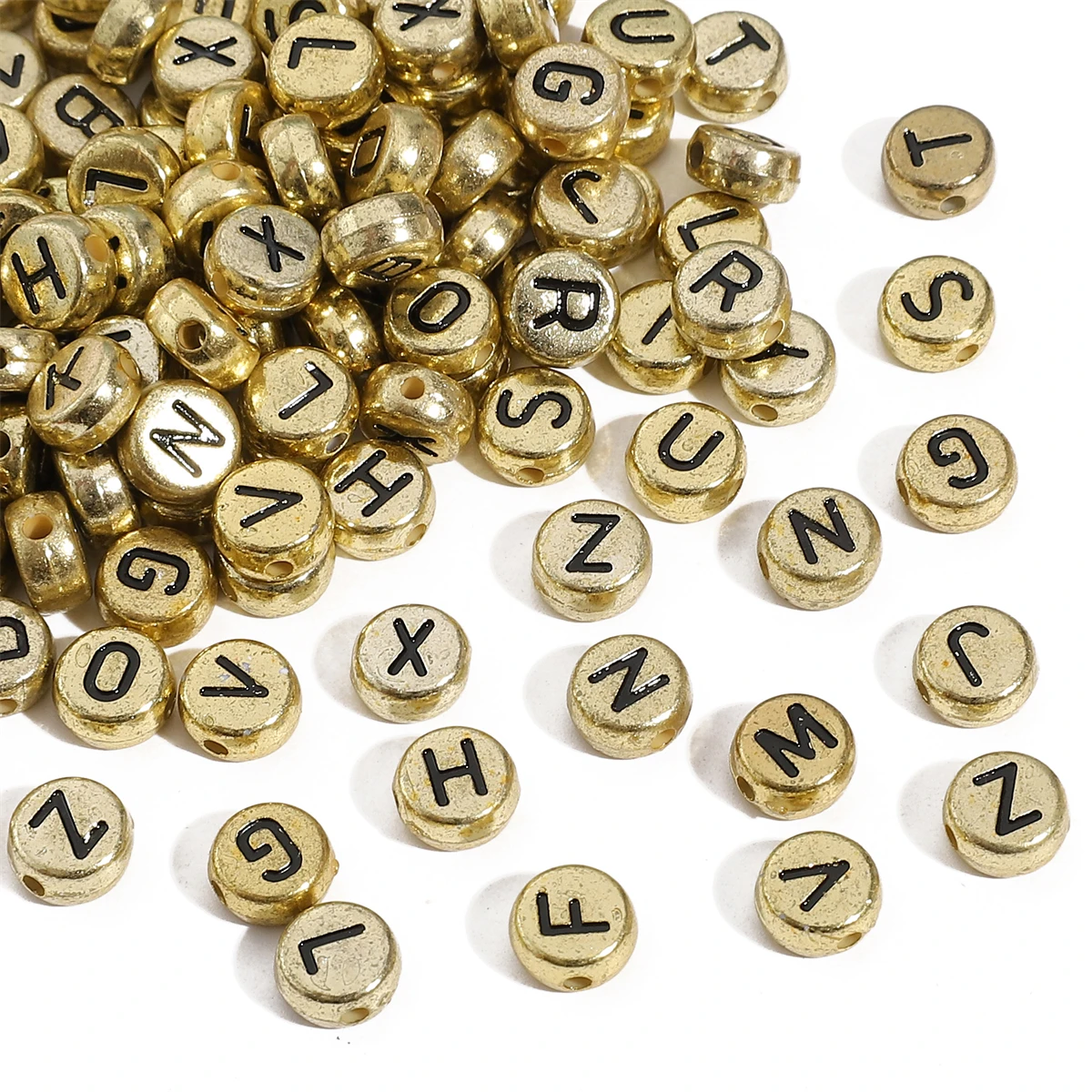 50Pcs/Lot Gold Color Acrylic Letter Beads Round Alphabet Spacer Loose Beads For Jewelry Making Findings Diy Bracelet Accessories