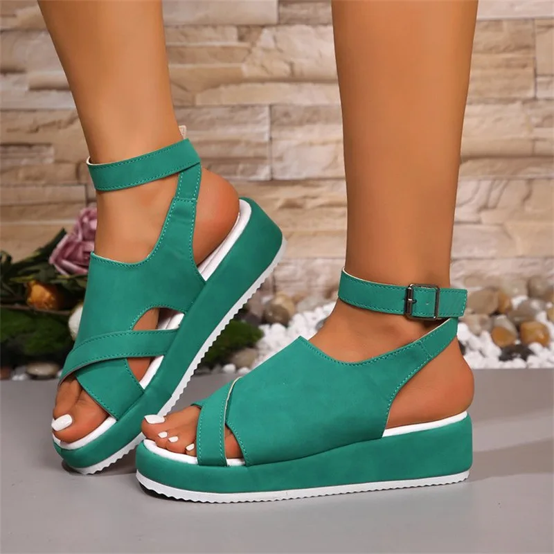 

Women's thick-soled sandals, summer new large-sized, strappy, one-line buckle Roman sandals