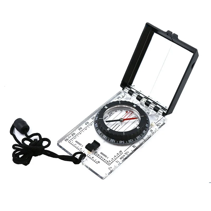 Outdoor Camping with Hanging Rope Scale Mirror, Multifunctional Folding Compass, Magnetic Declination Adjustment Function