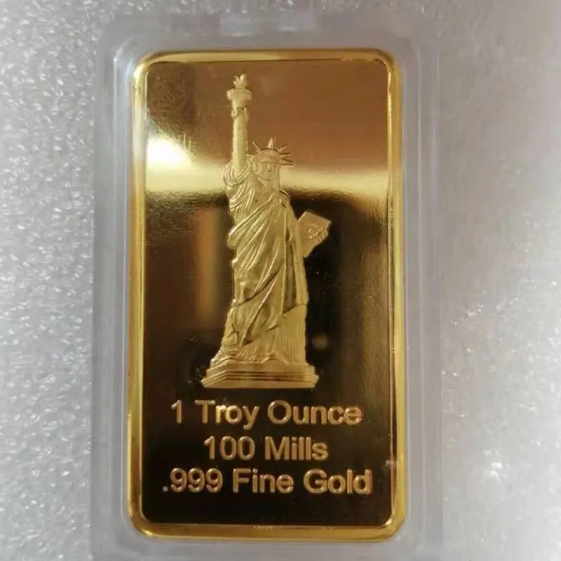 US Totem Freedom Eagle Rectangular Gold Plated Bar USA Statue of Liberty Metal Token Memorial Bullion Bar Collection Gifts