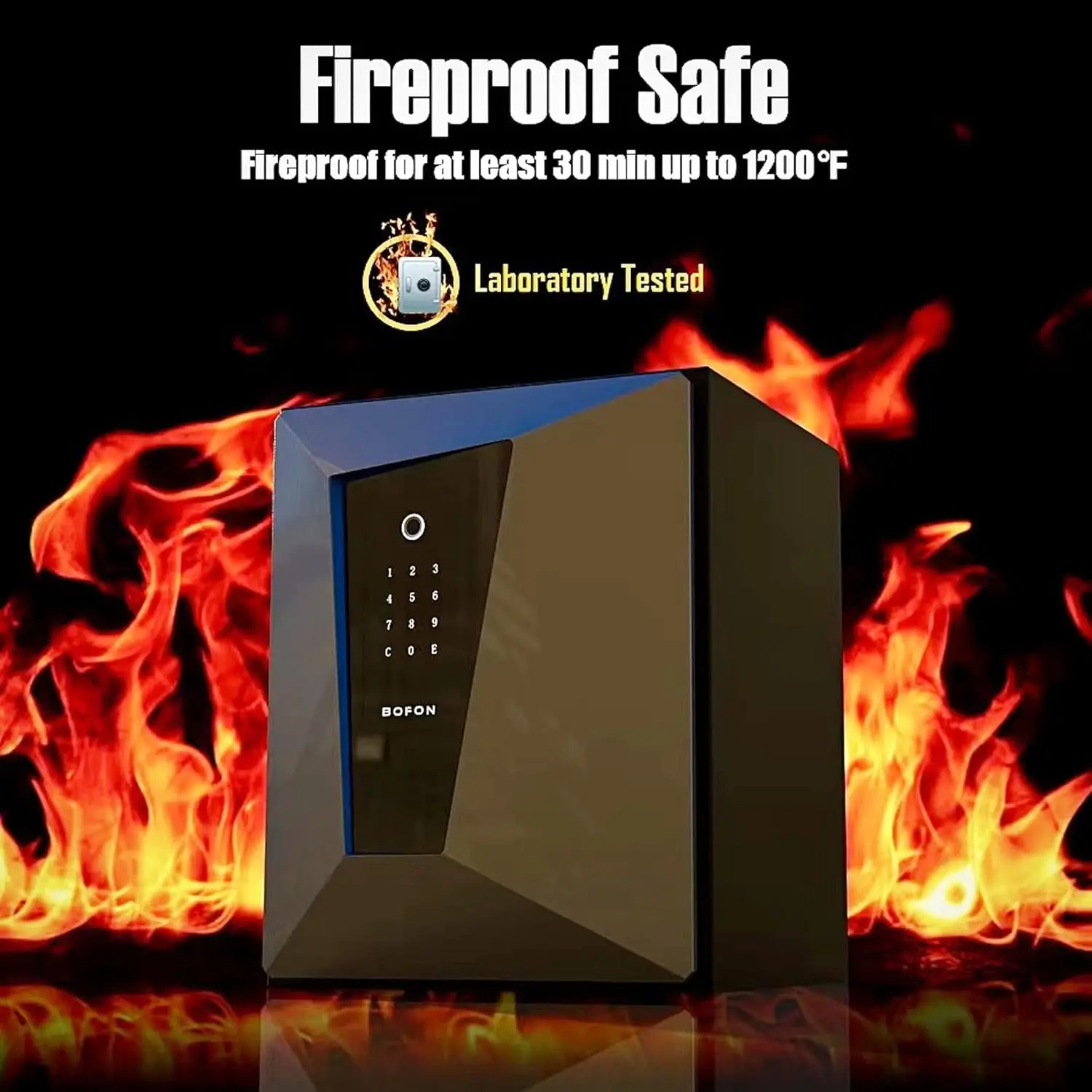Fireproof Biometric Safe Box, Fire Safes with Fingerprint Touch Screen Keyboard, Home Security Safe for Hotel Office, 2.1 Cubic