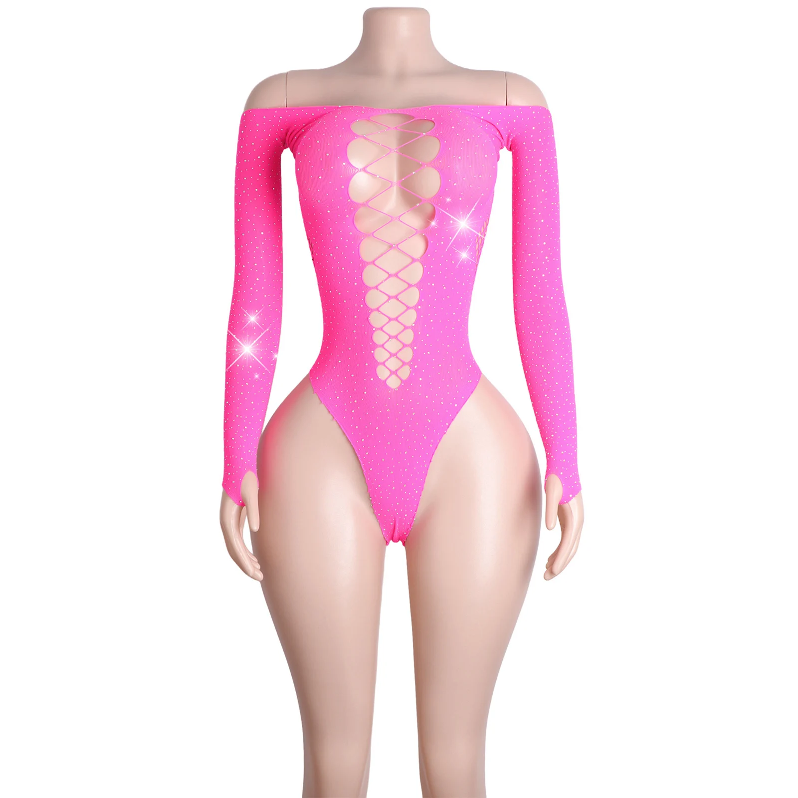 Diamant String Body Dentelle Résille Sexy Robe De Salle De Bal Tenue De Performance Élégante Vêtements De Nuit Scène Designer Vêtements De Mode