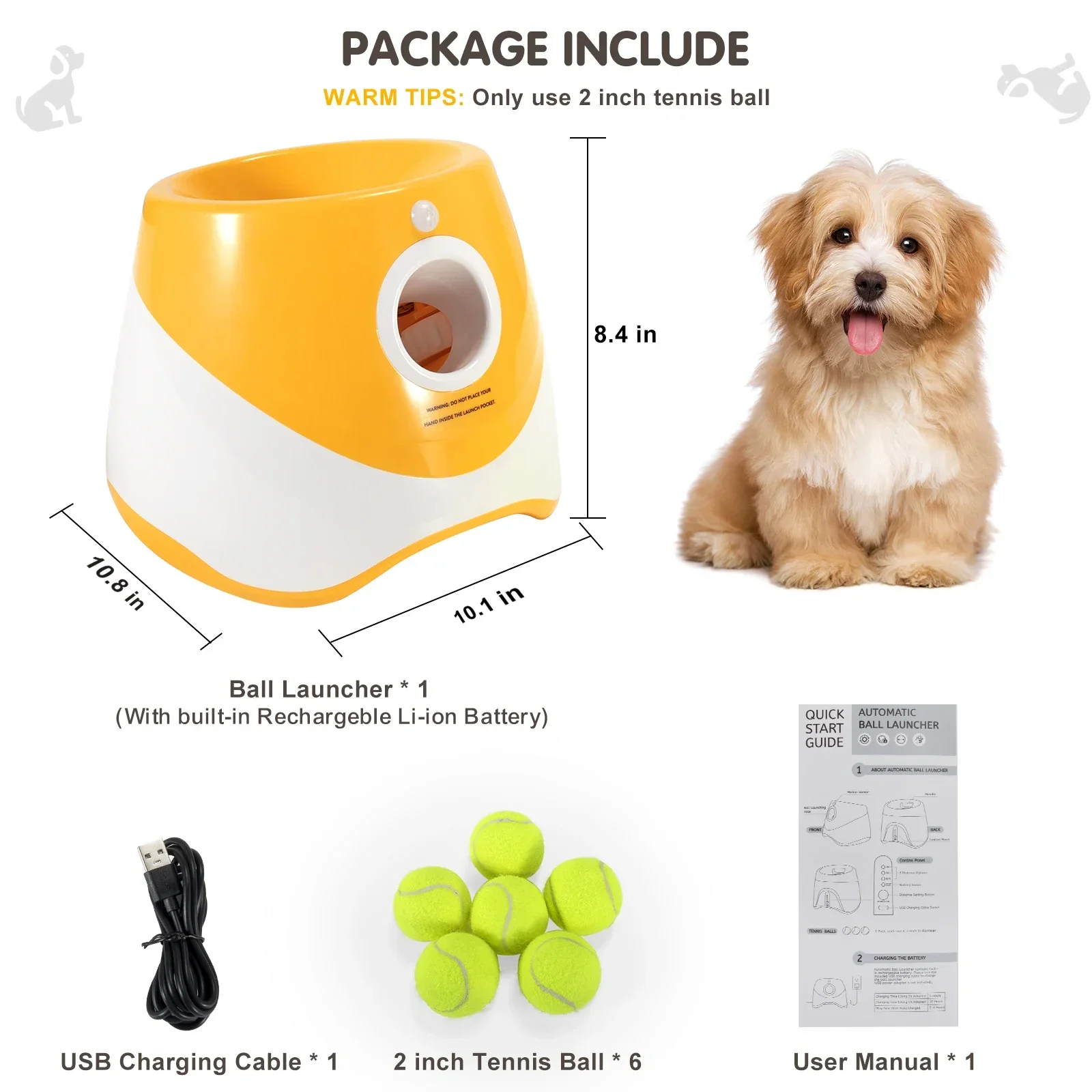 Automatic Dog Ball Launcher Mini Tennis Interactive Training dog toy Suitable for small to medium sized dogs, contains 3 balls