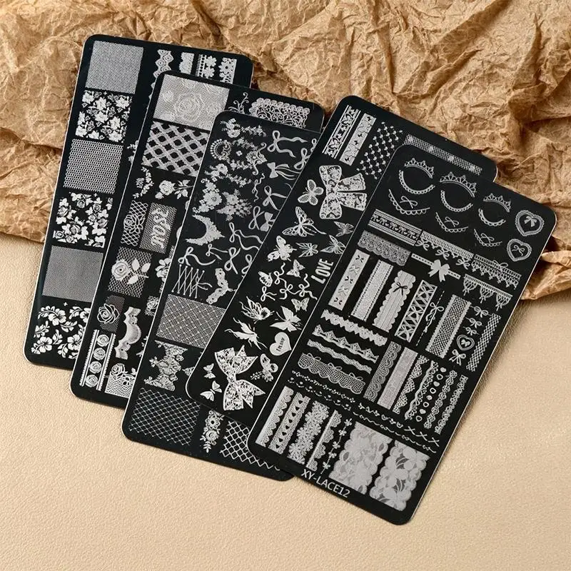 14 Designs Blumen-Spitzen-Buchstaben Edelstahl Nagelstempelplatten Nagelkunst-Vorlage – Detail 14