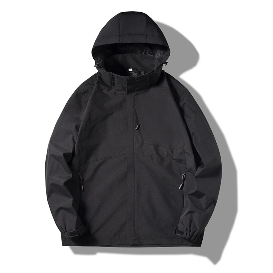 Waterproof Camping Jacket Men Solid Color Windbreaker Jacket Fashion Casual Hooded Jackets Coats Male Outdoor Outerwear