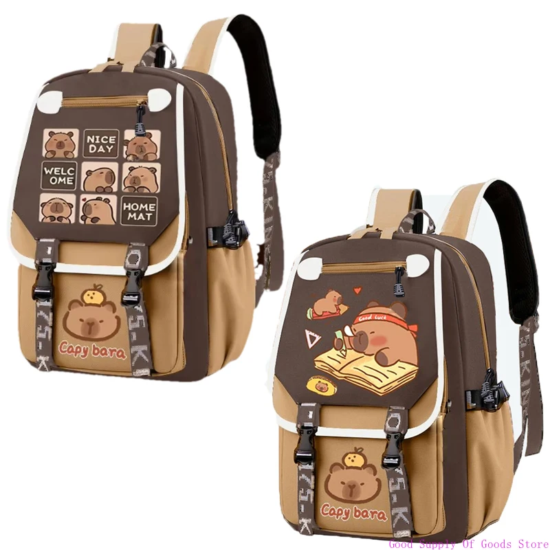 

Kawaii Capybara Stylish Khaki Kid Backpack School Bag Casual Daypack Teens Boy Girl Shoulder Bag Children Schoolbag Backpack