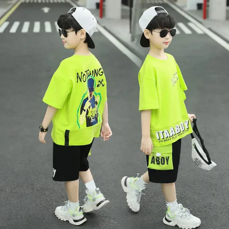 Boys Summer Suit Baby Hip Hop Short Sleeve + Pants 2piece Children Cotton Sportswear Kid Boys Clothing Set