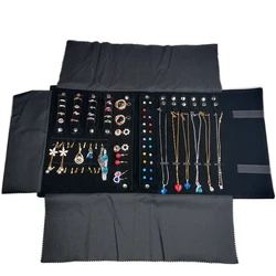 New Fashion Black Grey Velvet Jewelry Roll Bag For Jewellery Ring Earrings Organizer Storage Bag Portable Necklace Display Cases