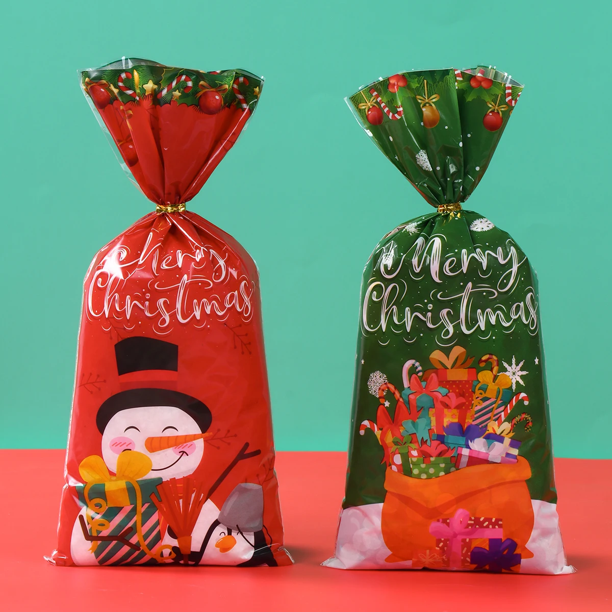 25/50/100pcs Santa Claus Snowman Candy Bags Christmas Plastic Gift Bag Merry Christmas Decorations 2023 Noel Gifts New Year 2024