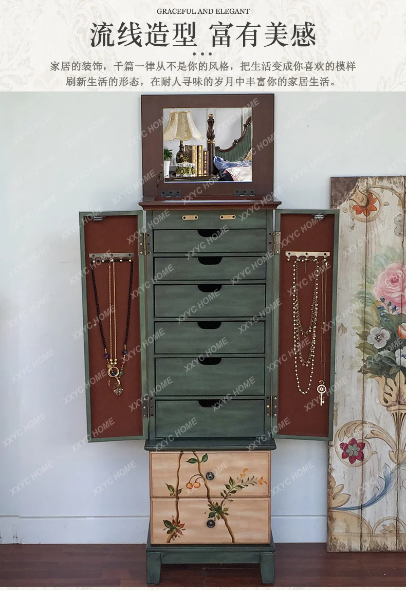 Painted eight-bucket cabinet retro small apartment bedroom storage dressing cabinet jewelry cabinet