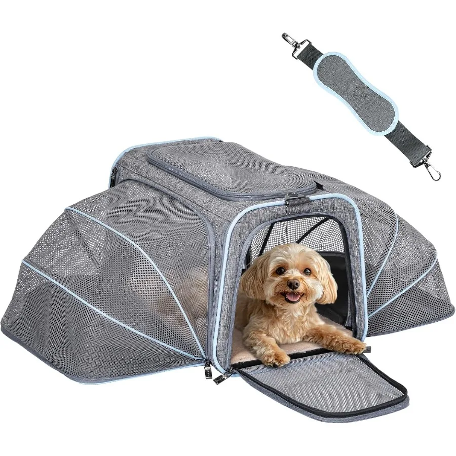 

Expandable Large Cat Carrier for Small Dogs and Rabbits with Airline Approval 17 L x 11 W x 11 H SoftSided Portable Washable Pe