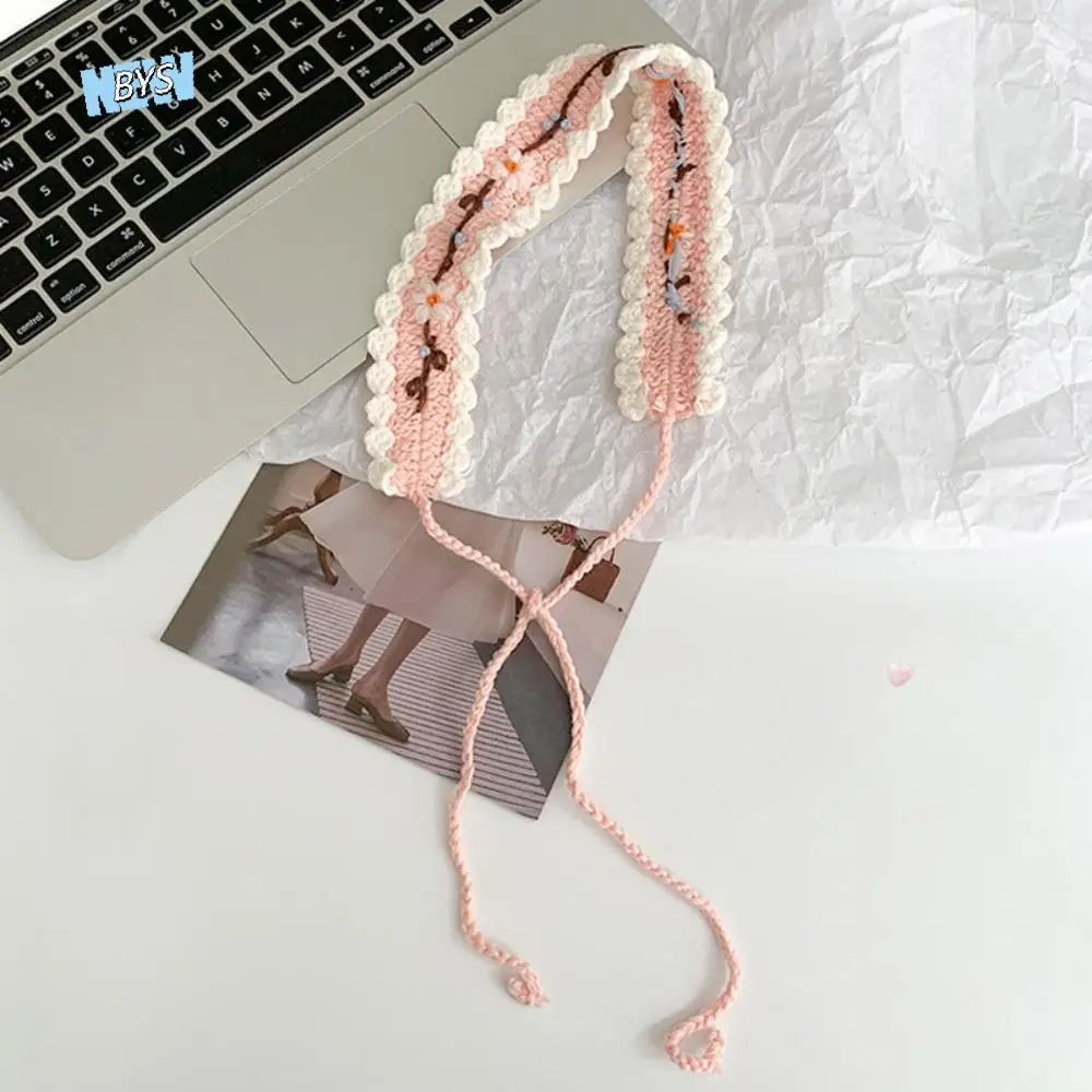 عصابة رأس مطرزة على شكل زهرة محبوكة، رباط شعر كروشيه ناعم وجميل، رباط شعر رفيع على الطراز الرعوي #1