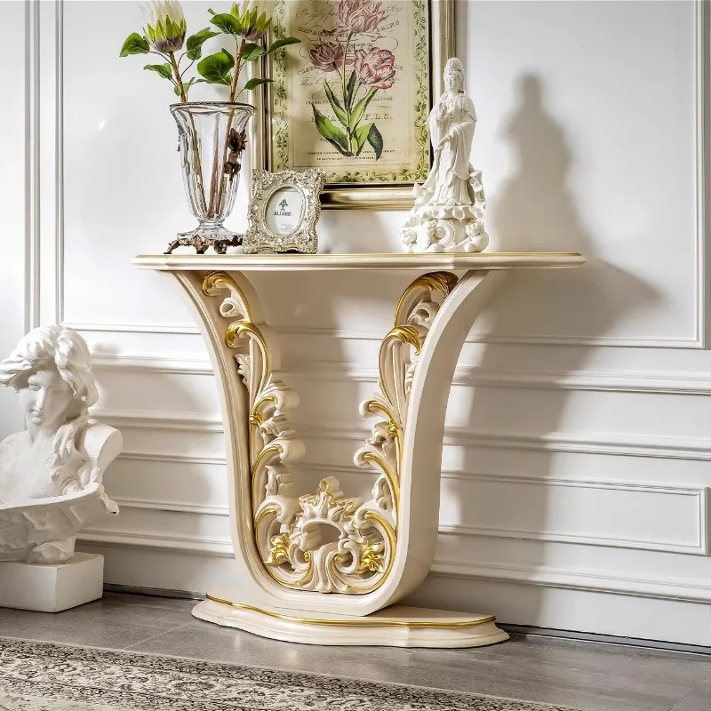 

High-end French entrance table Villa light luxury against the wall European retro solid wood entrance table