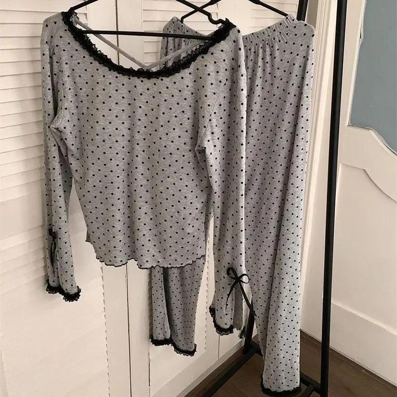 

Пижамные комплекты с v-образным вырезом и кружевной каймой для девочек, сексуальная одежда принцессы с открытой спиной, одежда для отдыха, весенне-осенняя одежда, одежда для сна, подарок для девочек