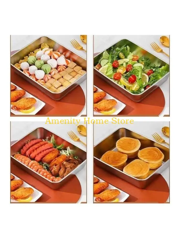 F26C Grilling Prep and Serve Trays,BBQ Platter for Raws and Cooked Food,Stainless Steel Serving Trays for Food with Lid Set
