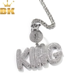 THE BLING KING Custom Bubble Letters With Dollar Sign Money Bag Clasp Name Pendant Necklace Iced Out CZ Charm Hiphop Jewelry