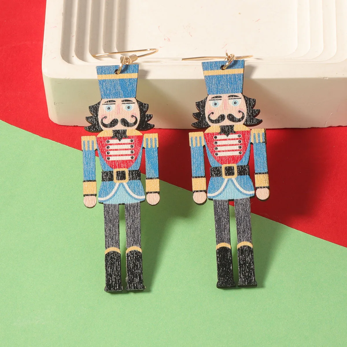Walnut Soldier Wooden Creative Earrings Cartoon Christmas Gifts Color Printing Temperament Personalized Earrings Women