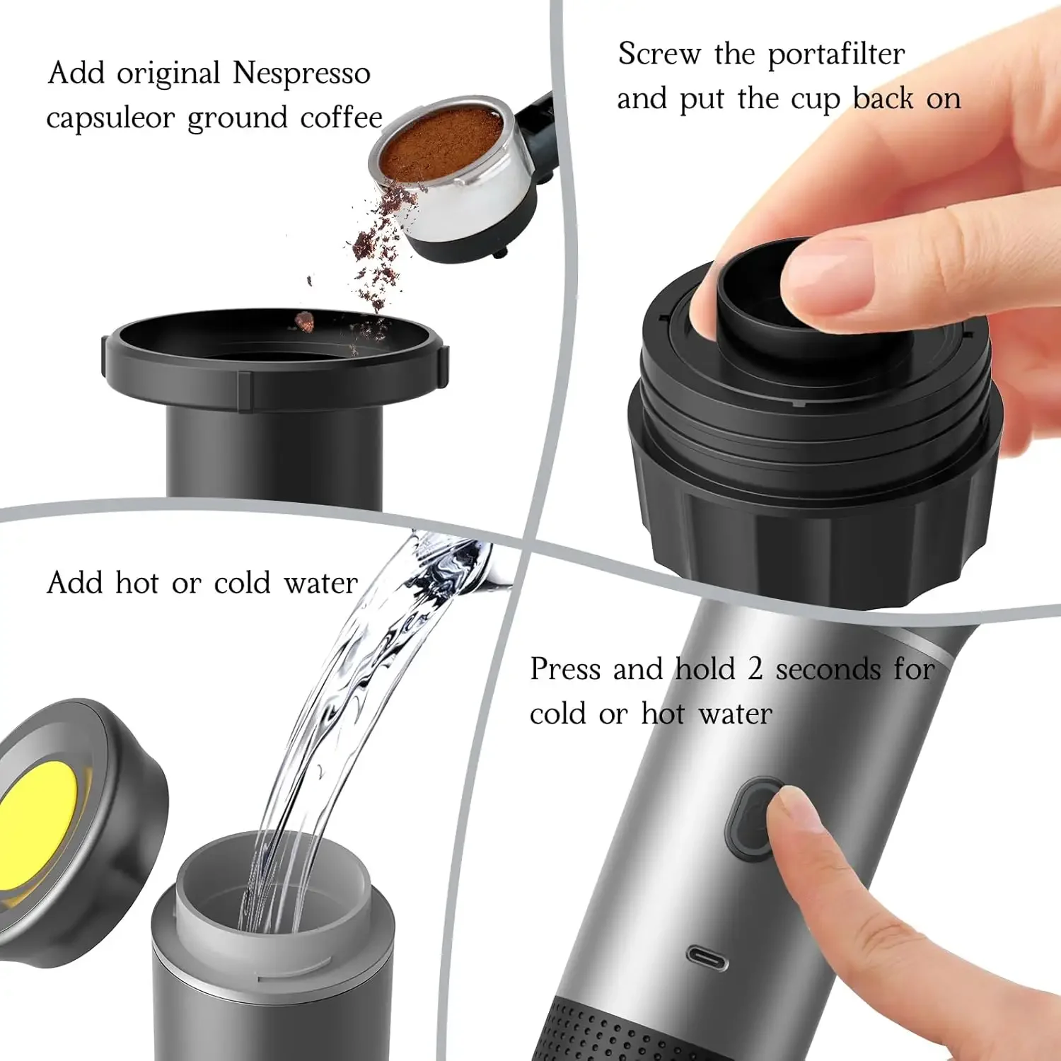 Rechargeable 3-in-1 Espresso Capsule Machine Outdoor Travel Coffee  Compatible with DG and Nes Cold Brew Coffee