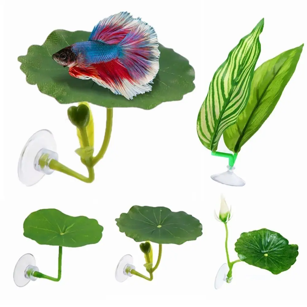 Folha de descanso de peixe betta de plástico, folhas de lótus simuladas/repos de folhas artificiais/escondendo/espagamento de peixes, planta ornamental