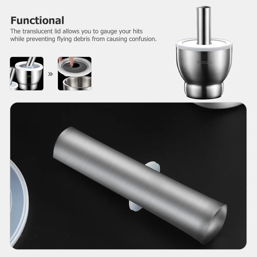 

1Set Stainless Steel Mortar Pestle Spice Grinder Crusher Pill Pulverizer Non Slip Base Translucent Lid Rust