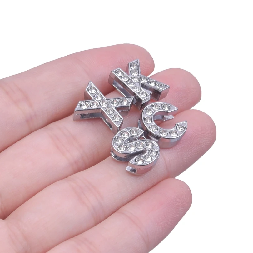 26Pcs/Lot 8mm DIY Initial Letter A-Z Slide Charms Crystal Word English Alphabet Breloques Fit Belt Pet Collar Bracelet Jewelry