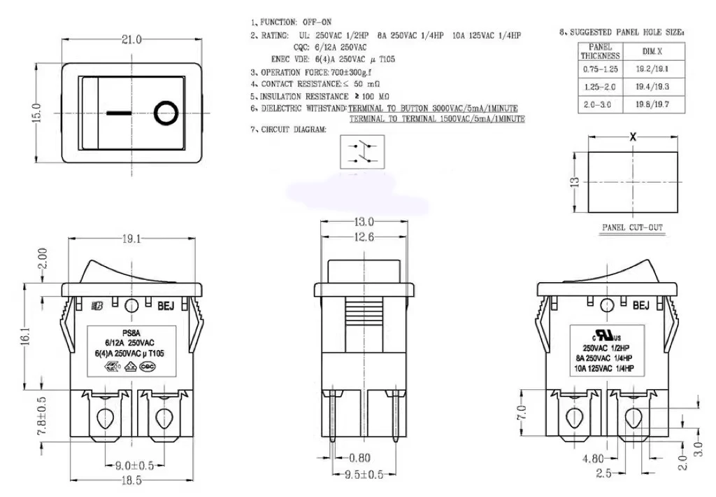 Interruptor basculante de PS8A-11 de 4 pines, 2 velocidades, 8A250V, 1 a 5 unidades por lote