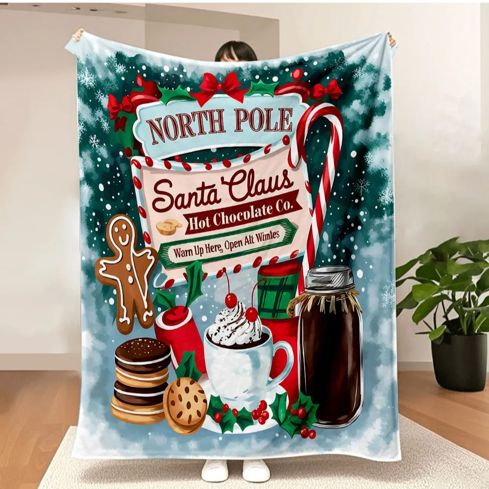 Merry Christmas Blanket Christmas Tree Gingerbread Man Red Flannel Blanket for New Year Christmas Gift for Family Nana Mon Dad