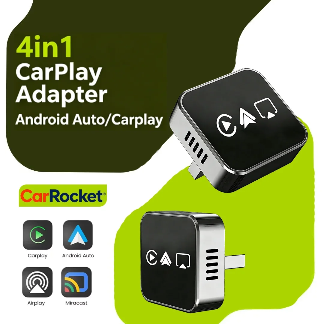 

CarRocket 2026 4in1 New Carplay Adapter Wireless Android Auto Mirror Link Smart MiNi AI Box USB Plug and Play Auto Connect WiFi