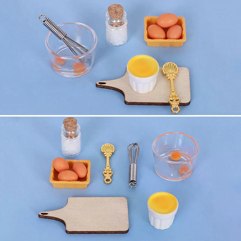 10Pcs 1/12 Dollhouse Simulation Egg Egg Beater Set Dollhouse Miniature Kitchen Decoration Toys Kit Dolls House Accessories