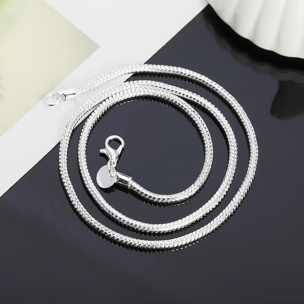 1 PCS 925 Sterling Silver 3mm Snake Chain 16/18/20/24 inch Necklace for Women Fashion Men\'s Jewelry