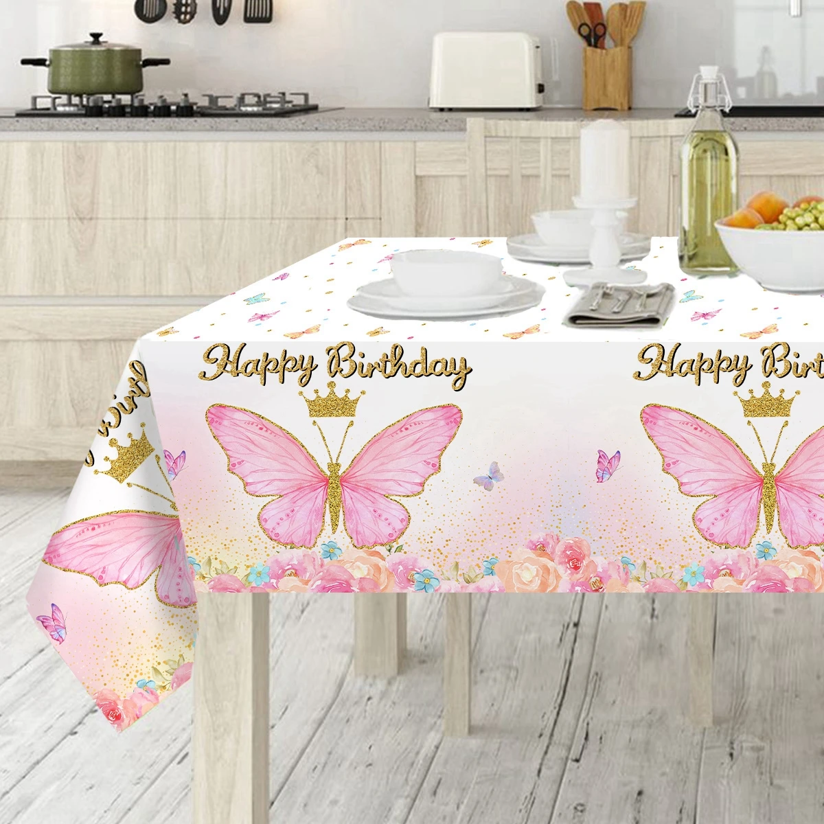 New Purple Butterfly Waterproof Tablecloth Spring Butterfly Theme Birthday Party Decoration Girls 1st Birthday Party Baby Shower