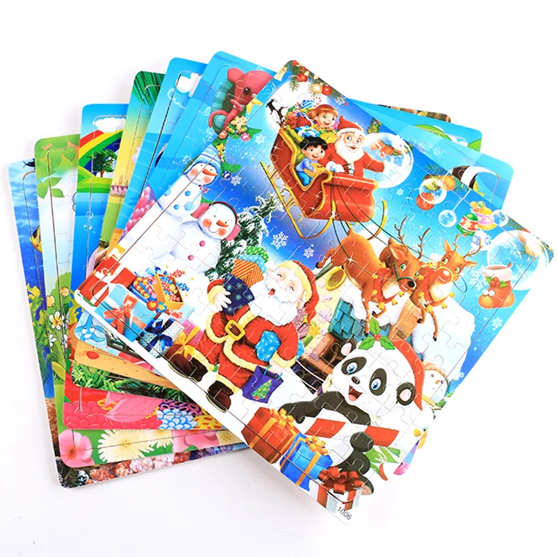 나무 100피스 퍼즐 어린이 동물 공룡 만화 비행기 퍼즐, 아기 조기 교육 퍼즐 빌딩 블록 장난감