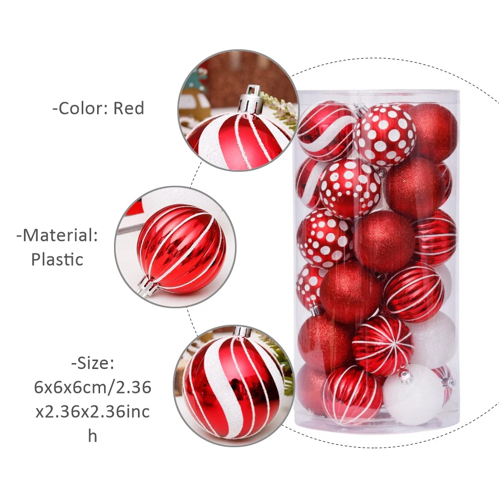 

30Pcs Christmas Ball Hanging Decorations Red Ornaments for Tree Fireplace Door Wall Festival Christmas Ornament