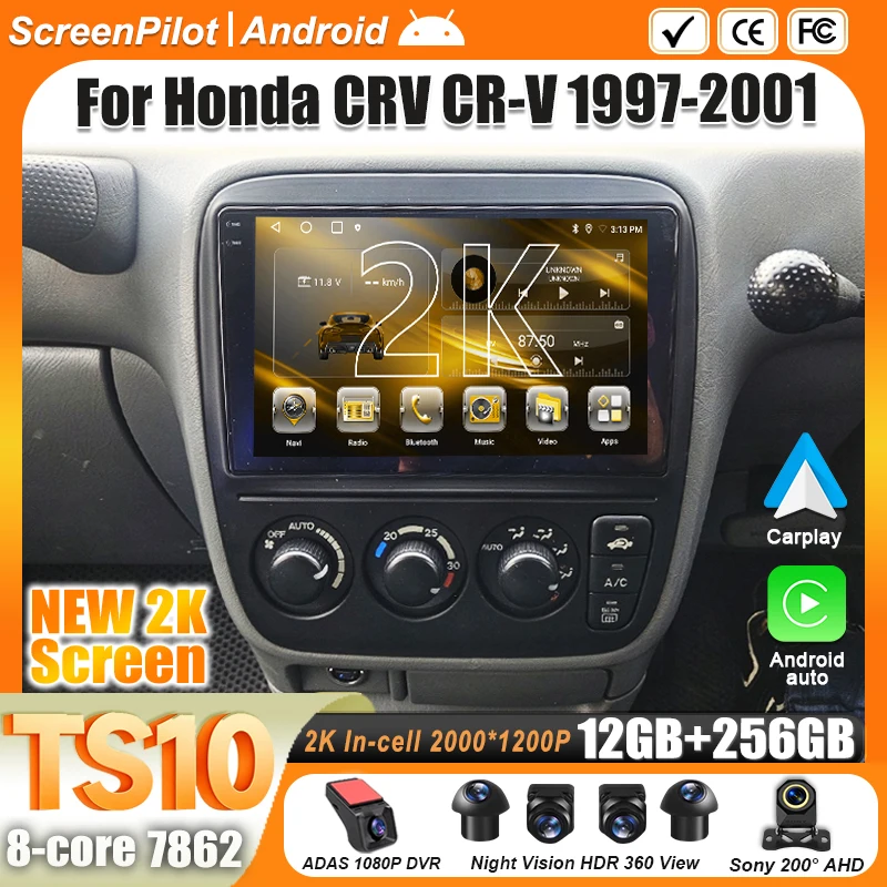 Android 16 For Honda CRV CR-V 1997-2001 Multimedia Video Player Car Radio  GPS Navigation Touch Screen Intelligent System Wifi