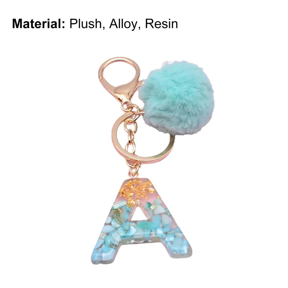 Alphabet Initial Letter Pendant Plush Ball Key Chain Resin Sequin Buckle Keyring Holder Charm Decoration Women Car Key Ring