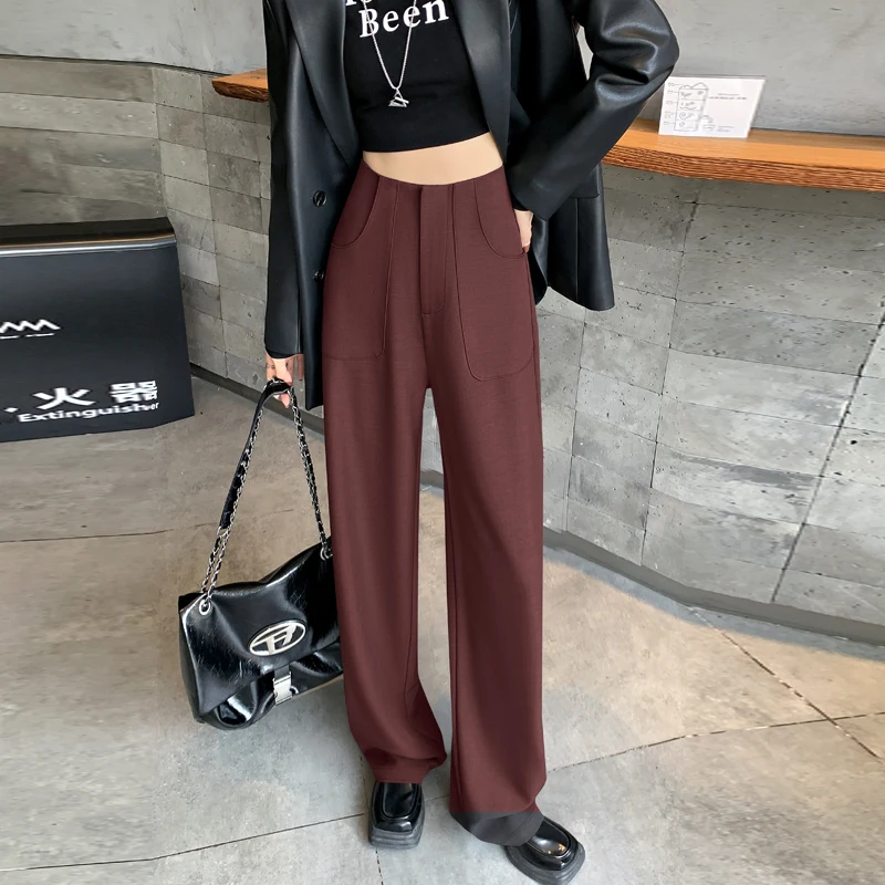 

Women's Spring Autumn Streetwear High Waist Straight Loose Suit Pants Lady Vintage Full Length Wide Leg Pants