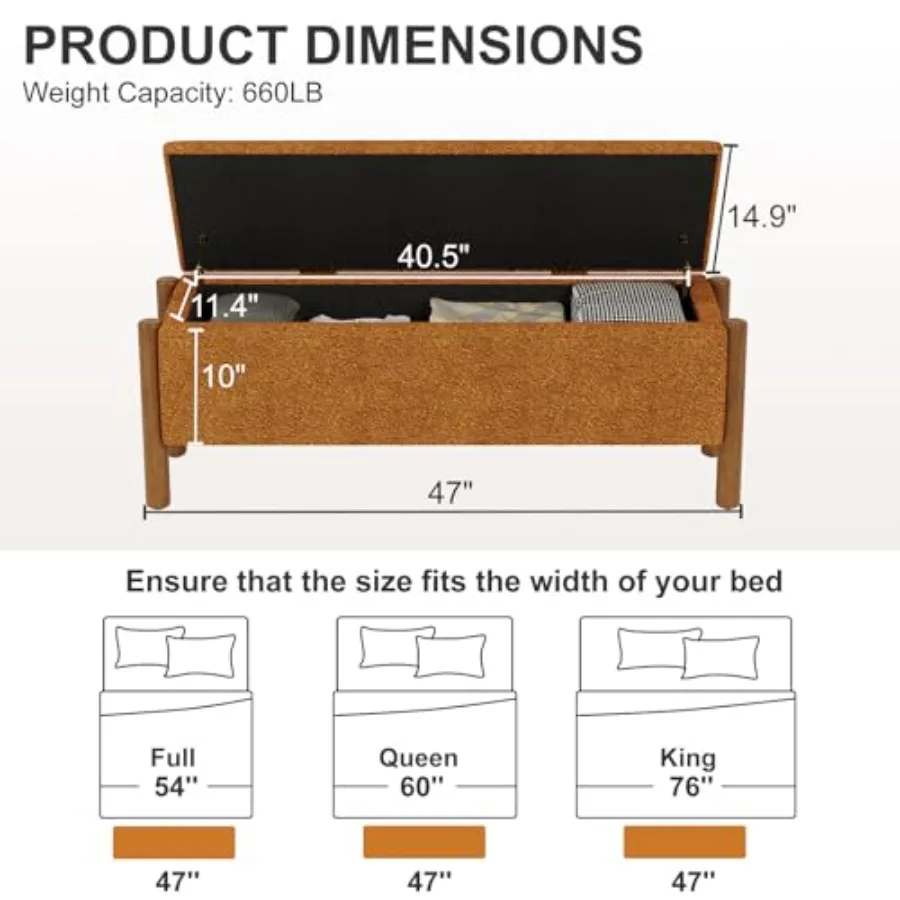 Storage Ottoman Bench for Bedroom: Fabric Upholstered, Gray, Fold-Down Lid with Hidden Compartment for Extra Linen or Blankets