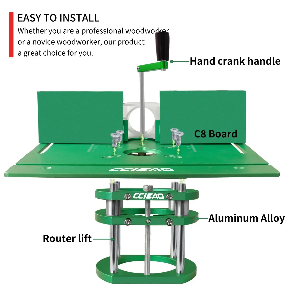 Manueller Fräserlift mit 4-Klauen-Grip und Aluminiumplatte, präzise höhenverstellbare umgekehrte Halterung für 65-mm-Trimmaschinen-Frästische – Detail 6