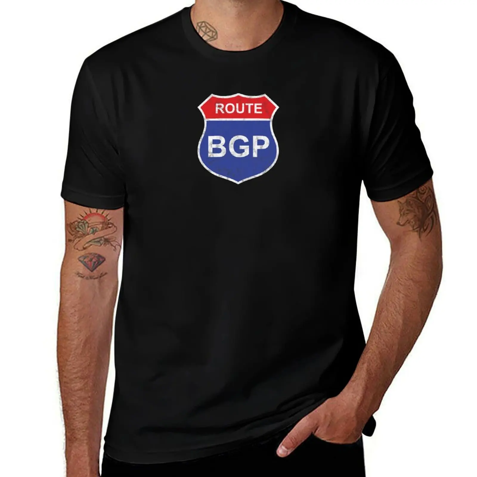 تي شيرت رجالي فاخر من Route t-shirt BGP Tech Vintage t-قمصان قطن جرافيك للرجال ماركة IT Network قميص فاخر 100% #1