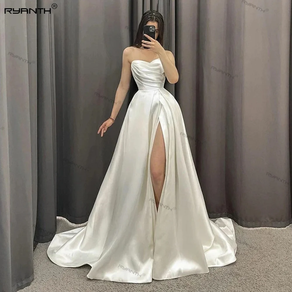 

Ryanth 2024 A Line Wedding Dresses Strapless Side Split Bridal Gowns Elegant Pleats Sweetheart Wedding Party Sexuality Gowns